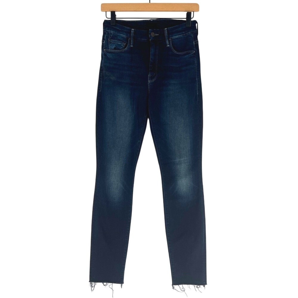 MOTHER High Waisted Looker Ankle Fray In Last Call Dark Wash Denim Jeans Size 25